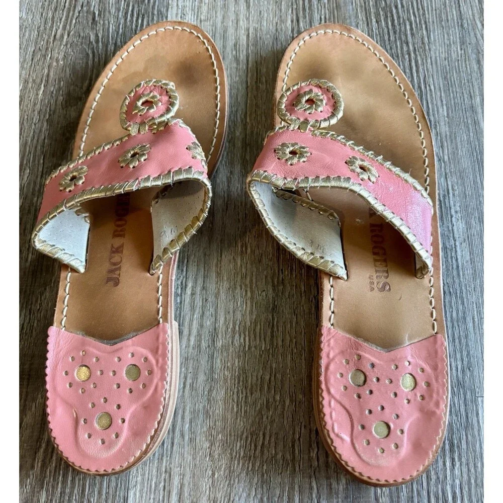 Jack Rogers Nantucket 1960’s Pink Thong Sandals USA Beach Casual WomenSize 9M